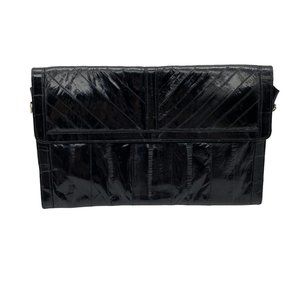 Eel skin leather clutch purse bag crossbody Korea Vintage Black Soft
